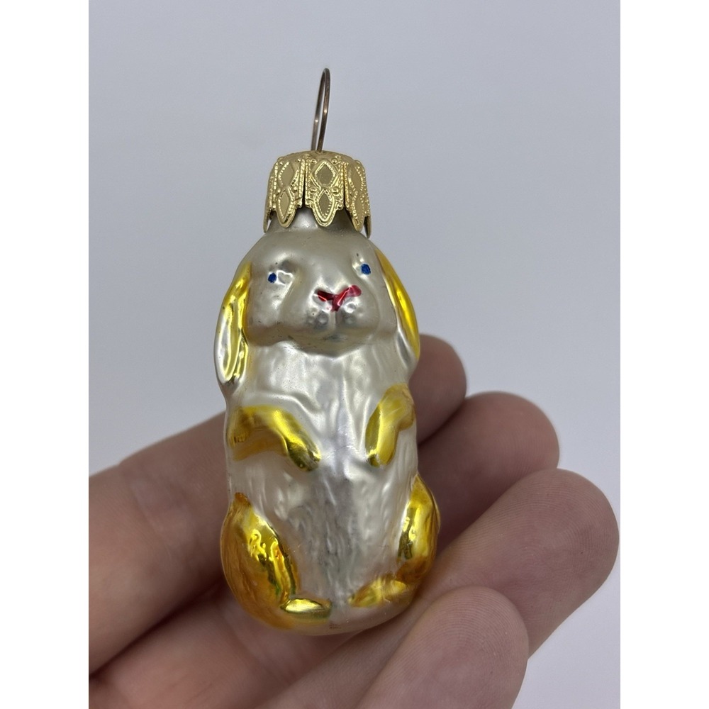 Vtg Hand Blown Glass Bunny Rabbit Christmas Ornament